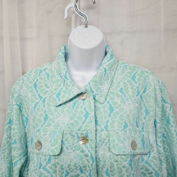 Ruby Rd. Blue Green Lace Floral Leaf Print Boho Jacket 24W - Picture 2 of 12